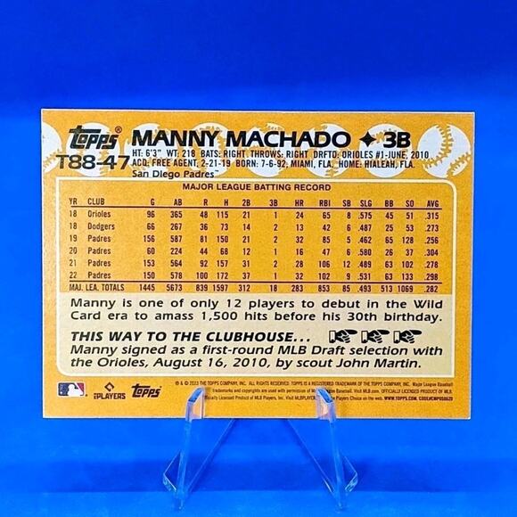 2023 Topps Series 1 - 1988 Topps Baseball Manny Machado #T88-47 - Picture 3 of 3